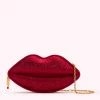 Lulu Guinness LULU RED MEDIUM SATIN LIPS CLUTCH BAG WITH SWAROVSKI® CRYSTALS