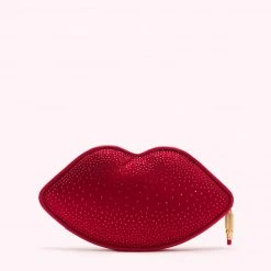 Lulu Guinness LULU RED MEDIUM SATIN LIPS CLUTCH BAG WITH SWAROVSKI® CRYSTALS