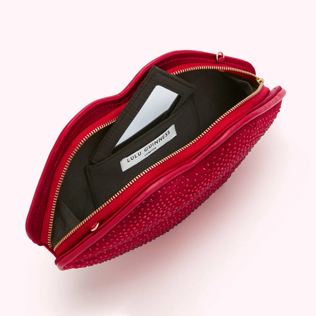 Lulu Guinness LULU RED MEDIUM SATIN LIPS CLUTCH BAG WITH SWAROVSKI® CRYSTALS 5 Lulu Guinness LULU RED MEDIUM SATIN LIPS CLUTCH BAG WITH SWAROVSKI® CRYSTALS