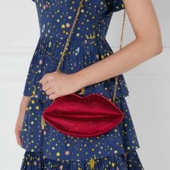 Lulu Guinness LULU RED MEDIUM SATIN LIPS CLUTCH BAG WITH SWAROVSKI® CRYSTALS 19 Lulu Guinness LULU RED MEDIUM SATIN LIPS CLUTCH BAG WITH SWAROVSKI® CRYSTALS
