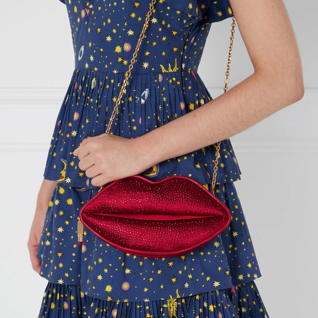 Lulu Guinness LULU RED MEDIUM SATIN LIPS CLUTCH BAG WITH SWAROVSKI® CRYSTALS 11 Lulu Guinness LULU RED MEDIUM SATIN LIPS CLUTCH BAG WITH SWAROVSKI® CRYSTALS