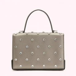Lulu Guinness PEWTER MEDIUM LIP TURNLOCK QUEENIE HANDBAG WITH SWAROVSKI® CRYSTALS BAGS