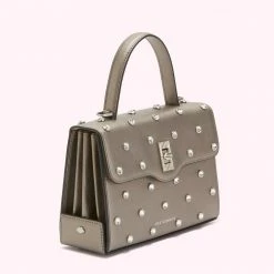 Lulu Guinness PEWTER MEDIUM LIP TURNLOCK QUEENIE HANDBAG WITH SWAROVSKI® CRYSTALS BAGS