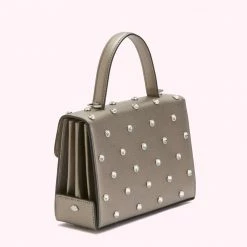 Lulu Guinness PEWTER MEDIUM LIP TURNLOCK QUEENIE HANDBAG WITH SWAROVSKI® CRYSTALS BAGS