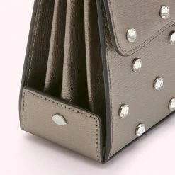 Lulu Guinness PEWTER MEDIUM LIP TURNLOCK QUEENIE HANDBAG WITH SWAROVSKI® CRYSTALS BAGS