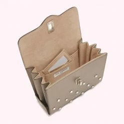 Lulu Guinness PEWTER MEDIUM LIP TURNLOCK QUEENIE HANDBAG WITH SWAROVSKI® CRYSTALS BAGS