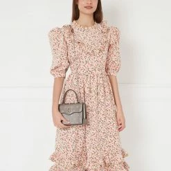 Lulu Guinness PEWTER MEDIUM LIP TURNLOCK QUEENIE HANDBAG WITH SWAROVSKI® CRYSTALS BAGS