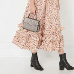 Lulu Guinness PEWTER MEDIUM LIP TURNLOCK QUEENIE HANDBAG WITH SWAROVSKI® CRYSTALS BAGS