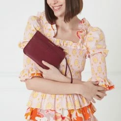 Lulu Guinness Statement Red ROSEWOOD LEATHER AVA POCHETTE