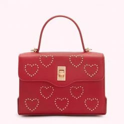 Lulu Guinness LULU RED GOLD STUDDED HEARTS LIP TURNLOCK QUEENIE HANDBAG BAGS