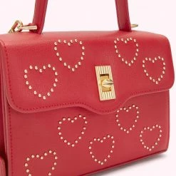 Lulu Guinness LULU RED GOLD STUDDED HEARTS LIP TURNLOCK QUEENIE HANDBAG BAGS