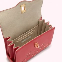 Lulu Guinness LULU RED GOLD STUDDED HEARTS LIP TURNLOCK QUEENIE HANDBAG BAGS