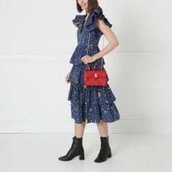 Lulu Guinness LULU RED GOLD STUDDED HEARTS LIP TURNLOCK QUEENIE HANDBAG BAGS