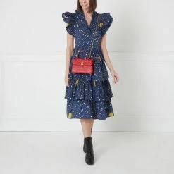 Lulu Guinness LULU RED GOLD STUDDED HEARTS LIP TURNLOCK QUEENIE HANDBAG BAGS