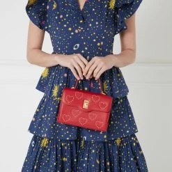 Lulu Guinness LULU RED GOLD STUDDED HEARTS LIP TURNLOCK QUEENIE HANDBAG BAGS