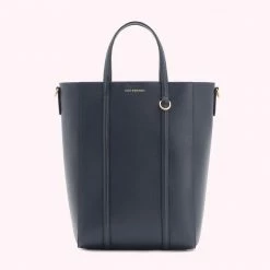 Lulu Guinness NAVY LEATHER I LOVE LULU GARBO TOTE BAG
