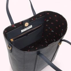 Lulu Guinness NAVY LEATHER I LOVE LULU GARBO TOTE BAG