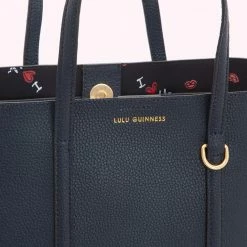 Lulu Guinness NAVY LEATHER I LOVE LULU GARBO TOTE BAG