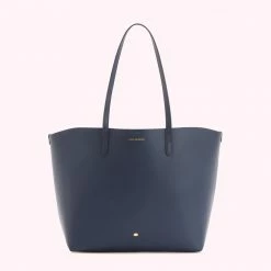 Lulu Guinness NAVY LEATHER LARGE IVY TOTE BAG