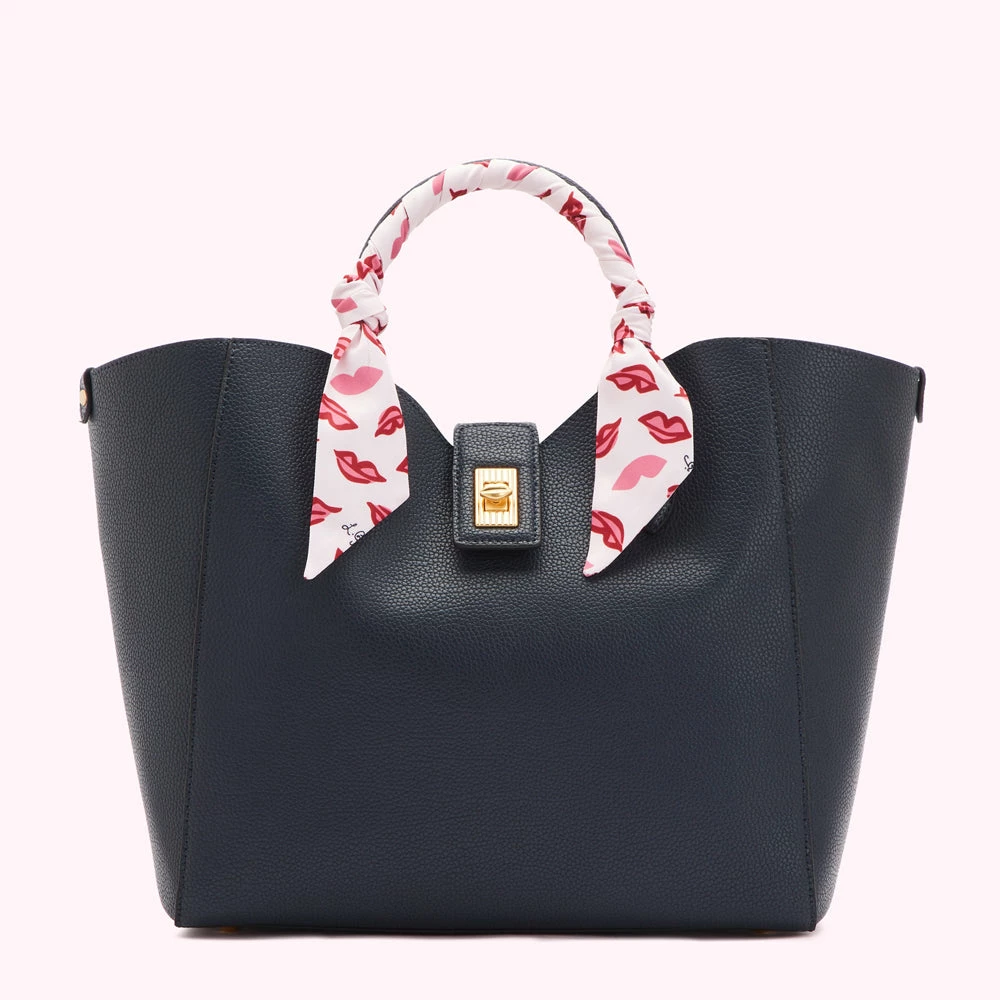 Lulu Guinness NAVY LIP TURNLOCK SCARF LUELLA TOTE BAG BAGS 3 Lulu Guinness NAVY LIP TURNLOCK SCARF LUELLA TOTE BAG BAGS