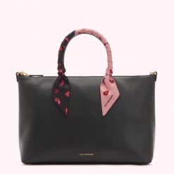 Lulu Guinness BLACK LEATHER SCARF FRANCES TOTE BAG