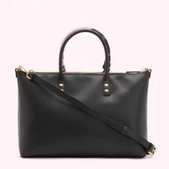 Lulu Guinness BLACK LEATHER SCARF FRANCES TOTE BAG