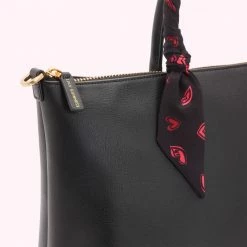 Lulu Guinness BLACK LEATHER SCARF FRANCES TOTE BAG