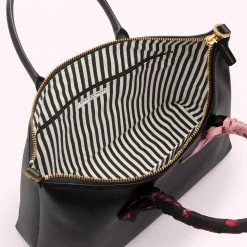 Lulu Guinness BLACK LEATHER SCARF FRANCES TOTE BAG