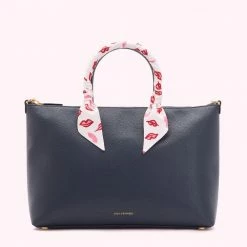 Lulu Guinness BAGS NAVY LEATHER SCARF FRANCES TOTE BAG