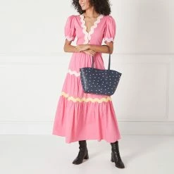 Lulu Guinness NAVY CHERRY BLOSSOM SMALL IVY TOTE BAGS