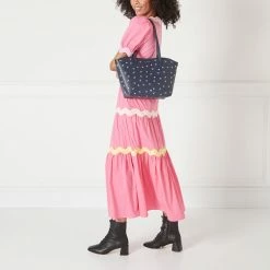 Lulu Guinness NAVY CHERRY BLOSSOM SMALL IVY TOTE BAGS