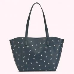 Lulu Guinness NAVY CHERRY BLOSSOM SMALL IVY TOTE BAGS