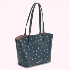 Lulu Guinness NAVY CHERRY BLOSSOM SMALL IVY TOTE BAGS