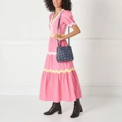 Lulu Guinness BAGS NAVY MEDIUM CHERRY BLOSSOM RUBY