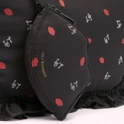 Lulu Guinness BLACK LG PRINT RUFFLES MIA TOTE BAG WITH POUCH BAGS