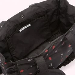 Lulu Guinness BLACK LG PRINT RUFFLES MIA TOTE BAG WITH POUCH BAGS