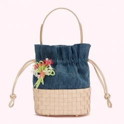 Lulu Guinness NAVY FLOWER CANVAS ELOISE BASKET BAG