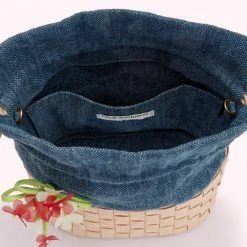 Lulu Guinness NAVY FLOWER CANVAS ELOISE BASKET BAG