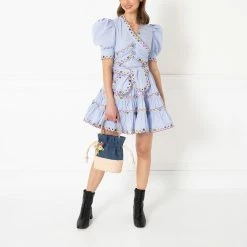 Lulu Guinness NAVY FLOWER CANVAS ELOISE BASKET BAG