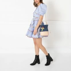 Lulu Guinness NAVY FLOWER CANVAS ELOISE BASKET BAG