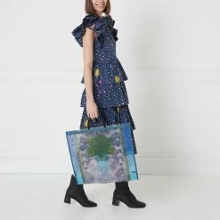 Lulu Guinness NAVY FERN FRENZY FREIDA MESH TOTE BAG BAGS