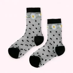 Lulu Guinness BLACK SHEER POLKA DOT DAISY ANKLE SOCKS Timeless Black