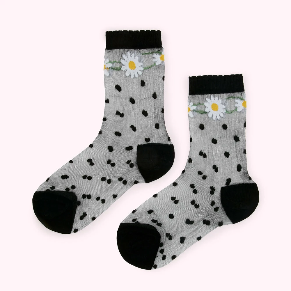Lulu Guinness BLACK SHEER POLKA DOT DAISY ANKLE SOCKS Timeless Black 3 Lulu Guinness BLACK SHEER POLKA DOT DAISY ANKLE SOCKS Timeless Black