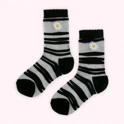 Lulu Guinness BLACK SHEER STRIPE DAISY ANKLE SOCKS
