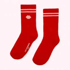 Lulu Guinness Statement Red RED LIP BLOT RIBBED ANKLE SOCKS