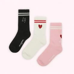 Lulu Guinness MULTI LOVE LULU RIBBED ANKLE SOCKS - 3 PAIRS