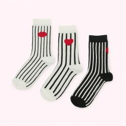 Lulu Guinness BLACK MULTI STRIPE ANKLE SOCKS - 3 PAIRS