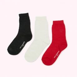 Lulu Guinness BLACK MULTI POINTELLE LIPS ANKLE SOCKS - 3 PAIRS