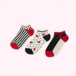 Lulu Guinness MULTI POLKA DOT AND STRIPE LIPS TRAINER SOCKS - 3 PAIRS