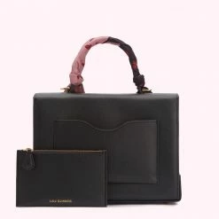 Lulu Guinness BAGS BLACK LARGE LIP TURN LOCK QUEENIE HANDBAG WITH SCARF
